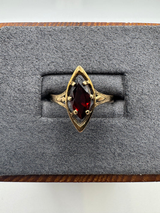 9ct gold garnet navette ring