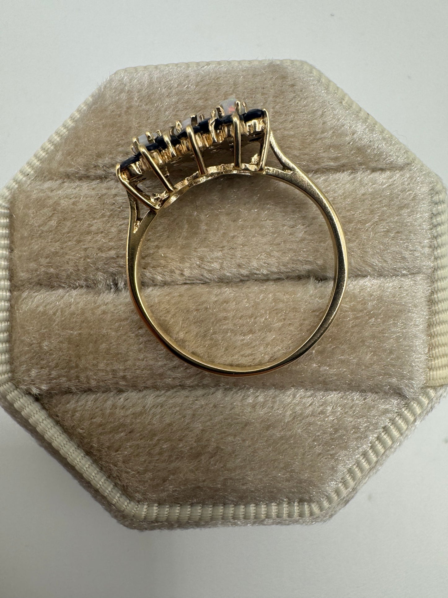 9ct gold opal and sapphire cluster ring