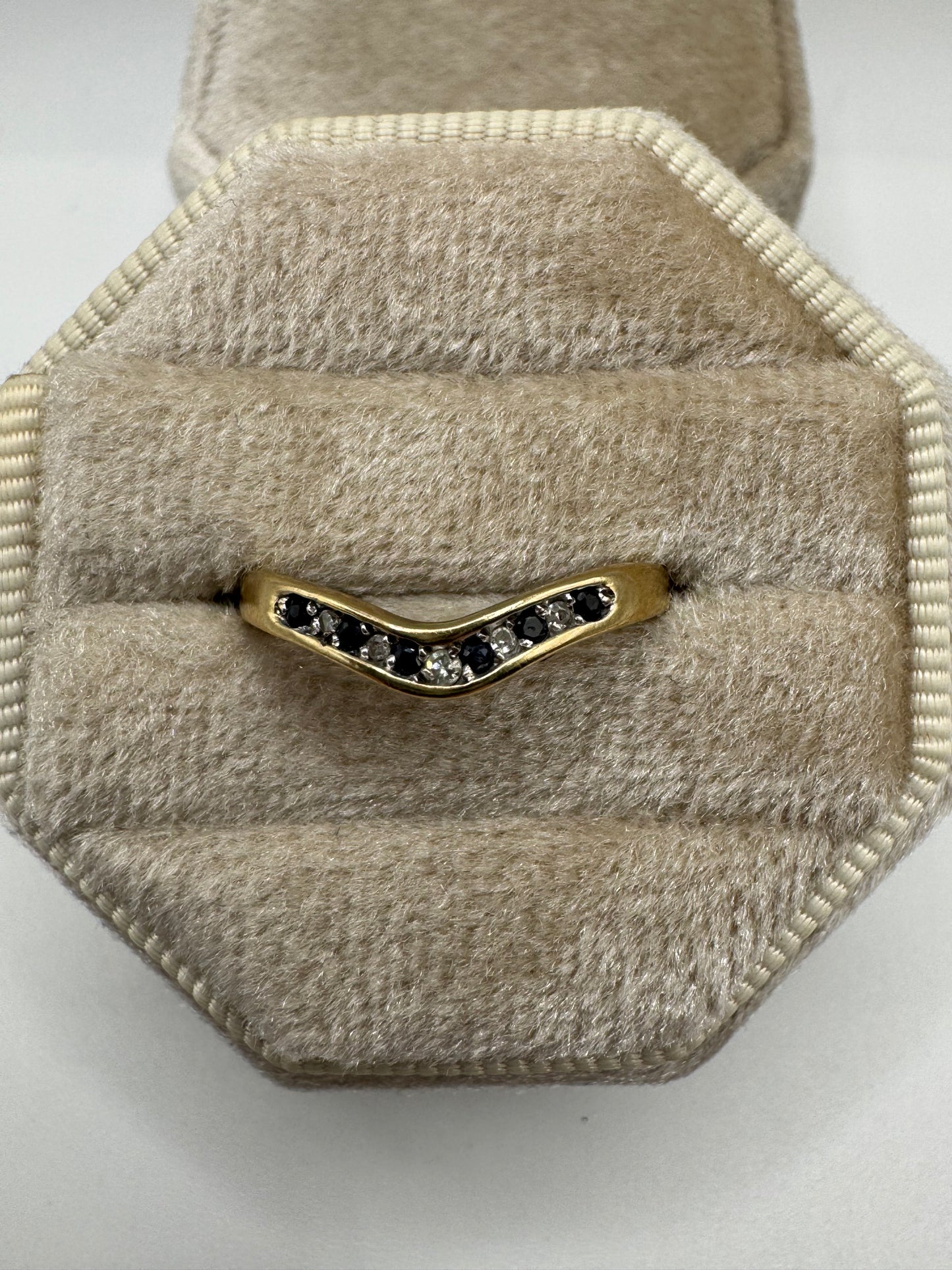 9ct gold sapphire and diamond wishbone ring