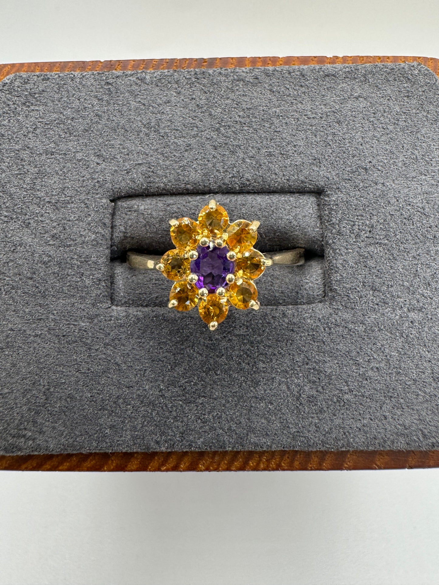 9ct gold amethyst and citrine cluster ring
