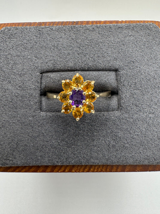 9ct gold amethyst and citrine cluster ring