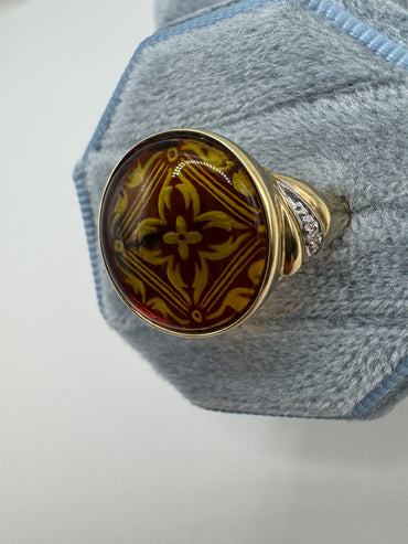 9ct gold amber and diamond ring