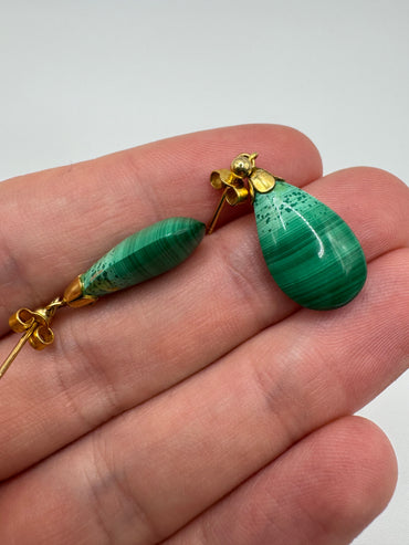9ct gold malachite earrings
