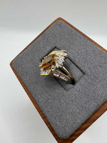 9ct gold citrine and diamond ring