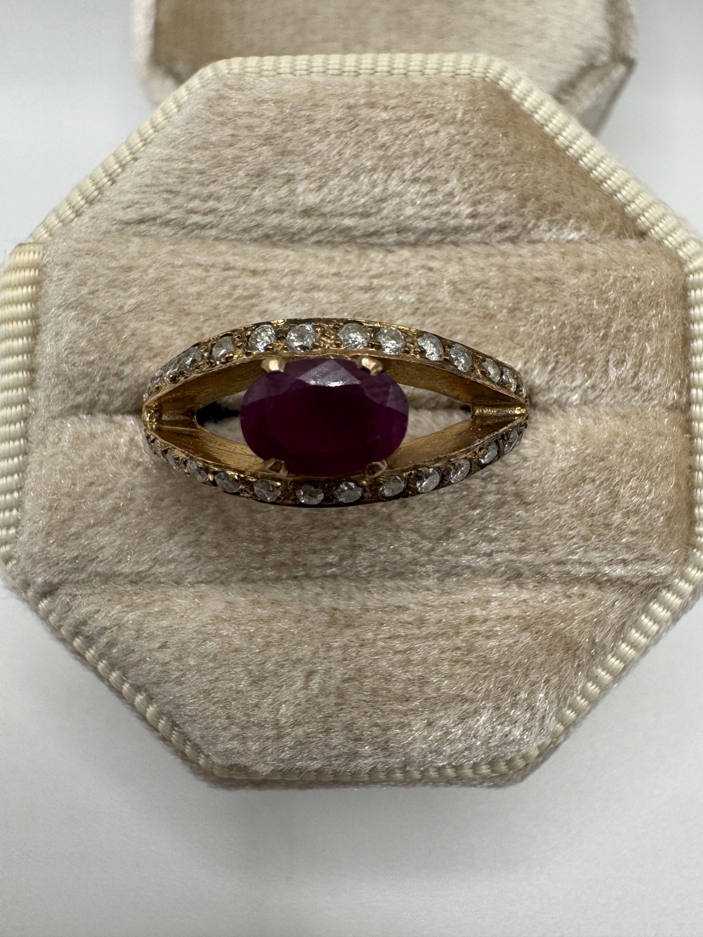 9ct gold ruby and diamond evil eye ring