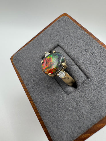 14ct gold ammolite and diamond ring