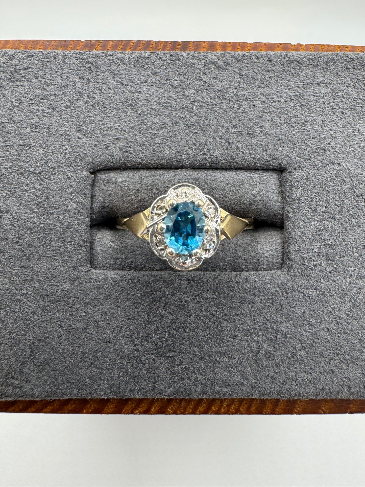 9ct gold blue topaz and diamond ring