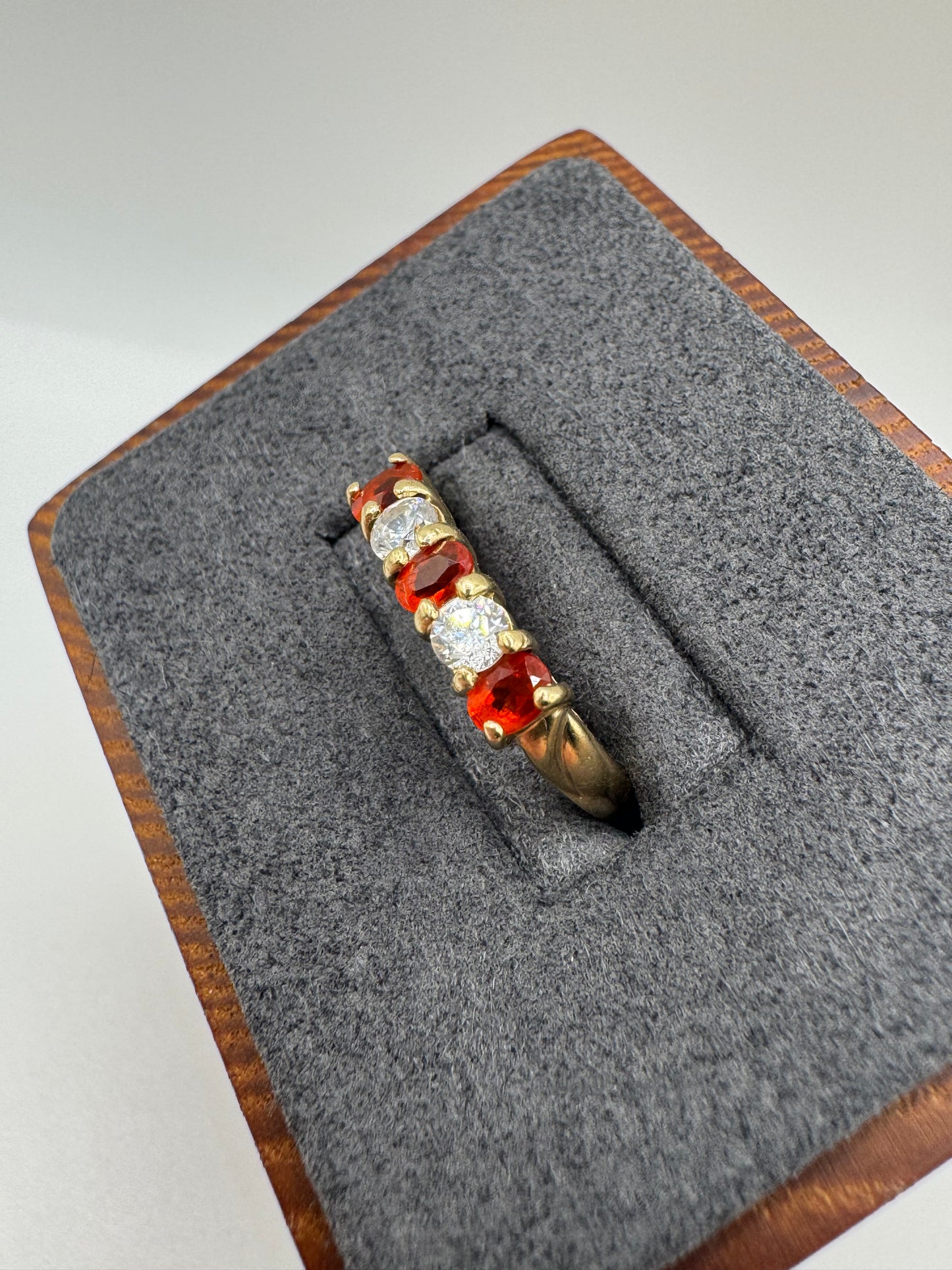9ct gold fire opal and cz ring
