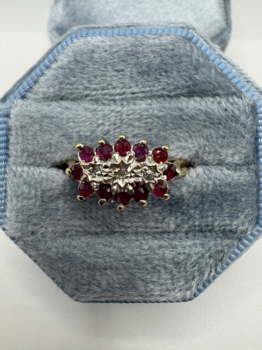 9ct gold ruby and diamond ring