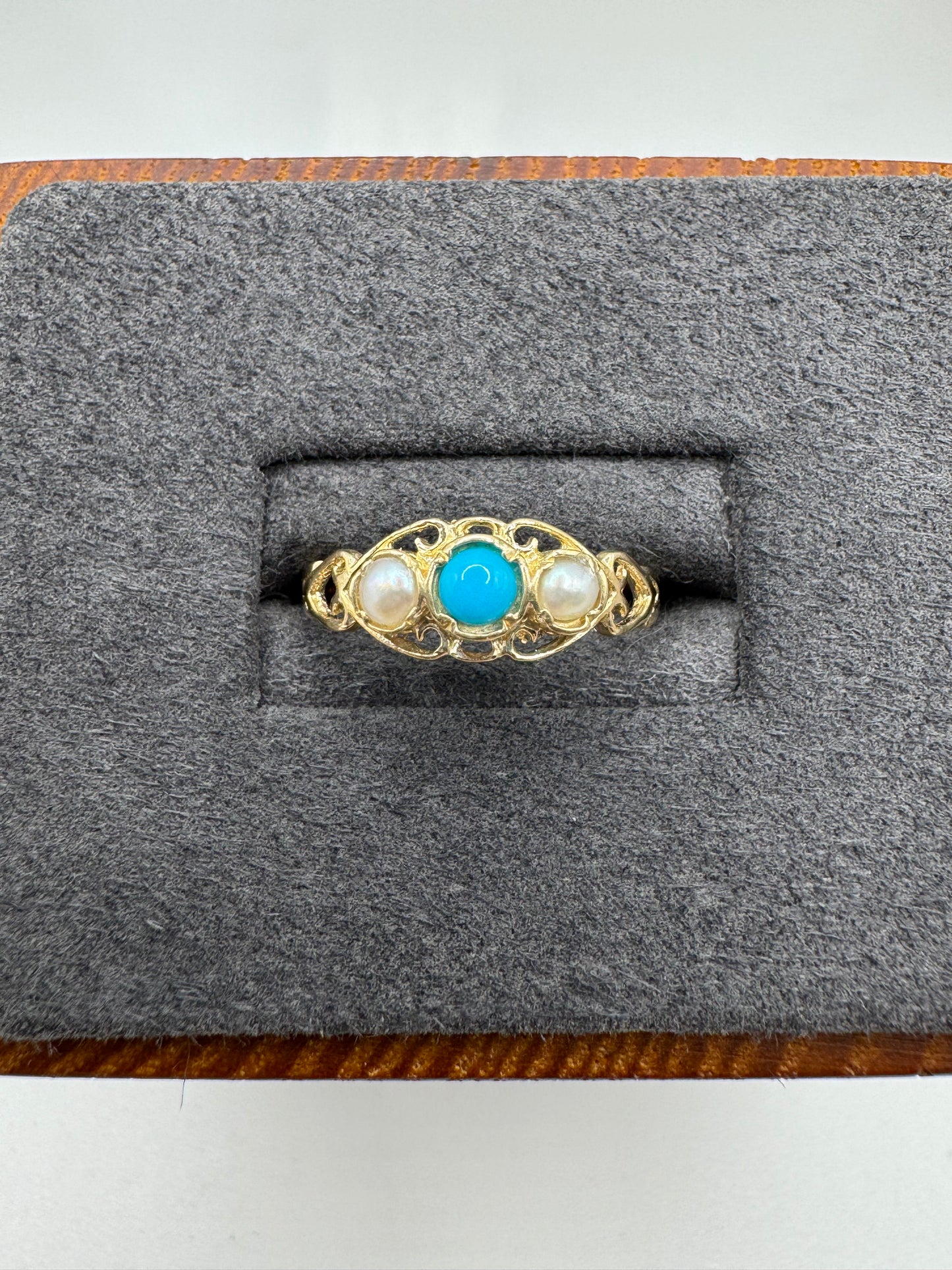 9ct gold turquoise and pearl ring