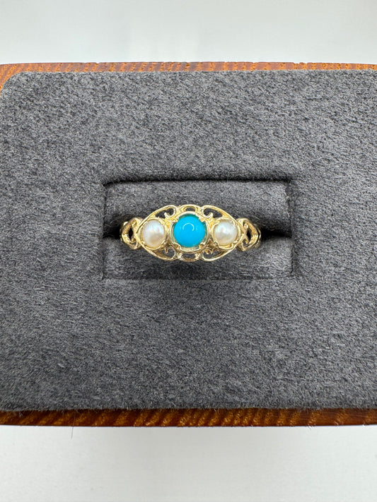 9ct gold turquoise and pearl ring