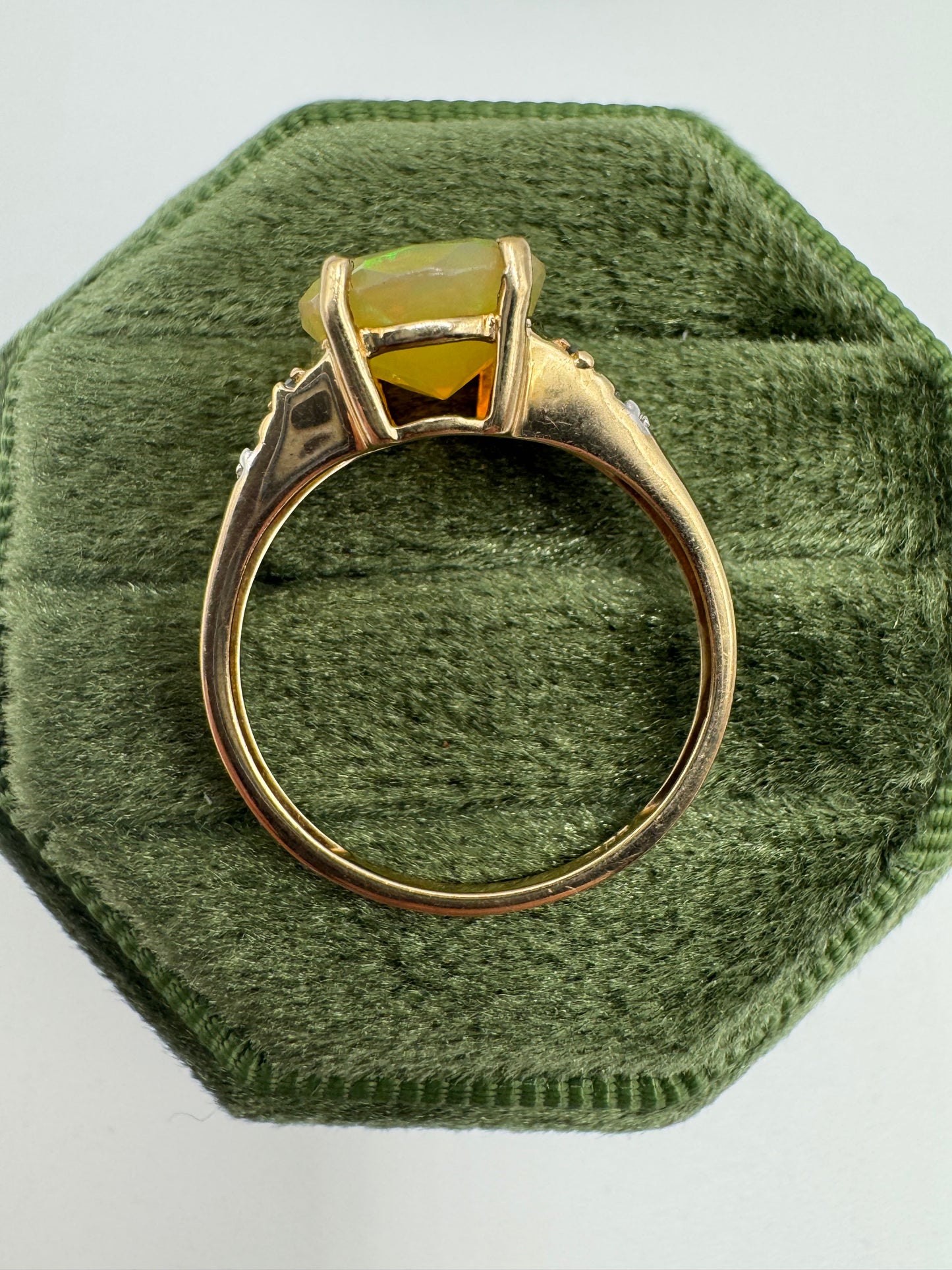 9ct gold opal, alexandrite and diamond ring