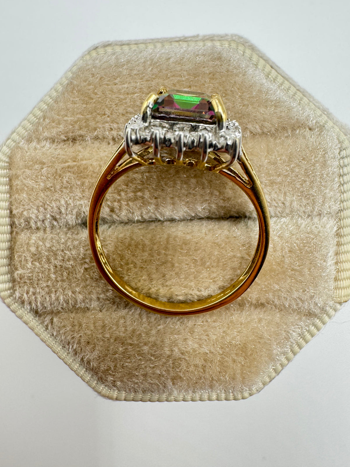 9ct gold mystic topaz and diamond ring