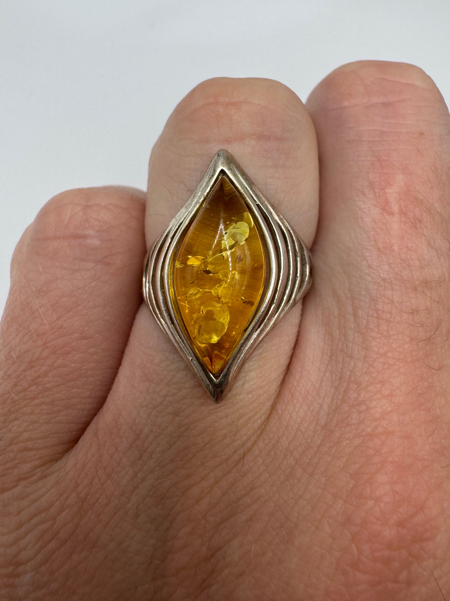 Silver amber ring