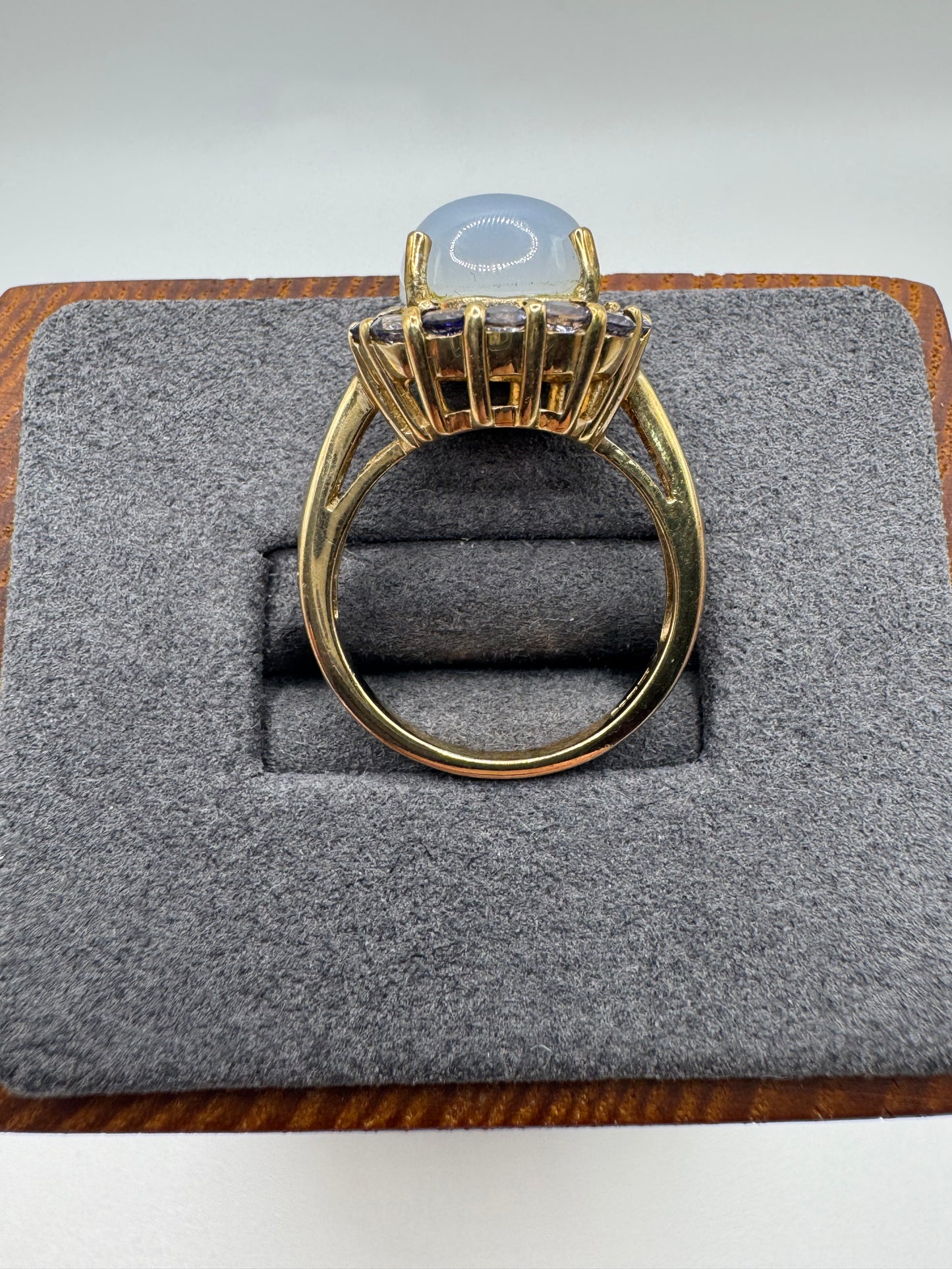 9ct gold chalcedony and tanzanite cluster ring