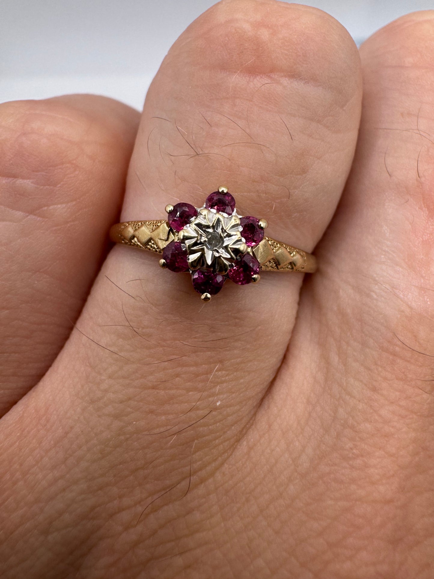 9ct gold ruby and diamond ring