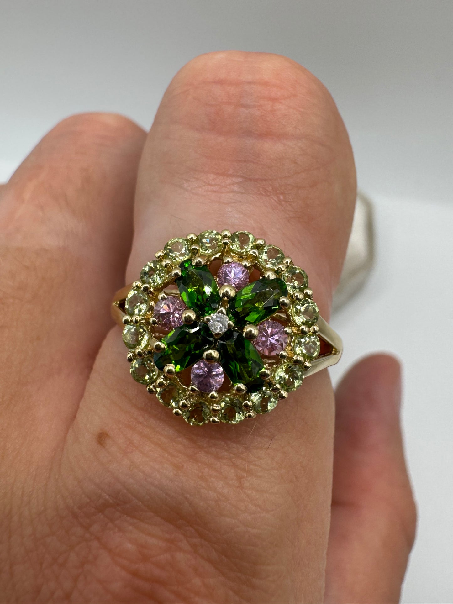 9ct gold multi-gem and diamond ring