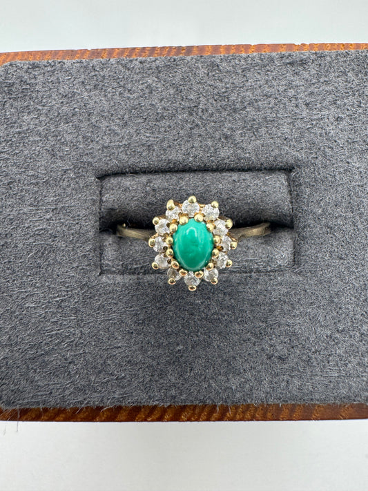 9ct gold turquoise and cz cluster ring