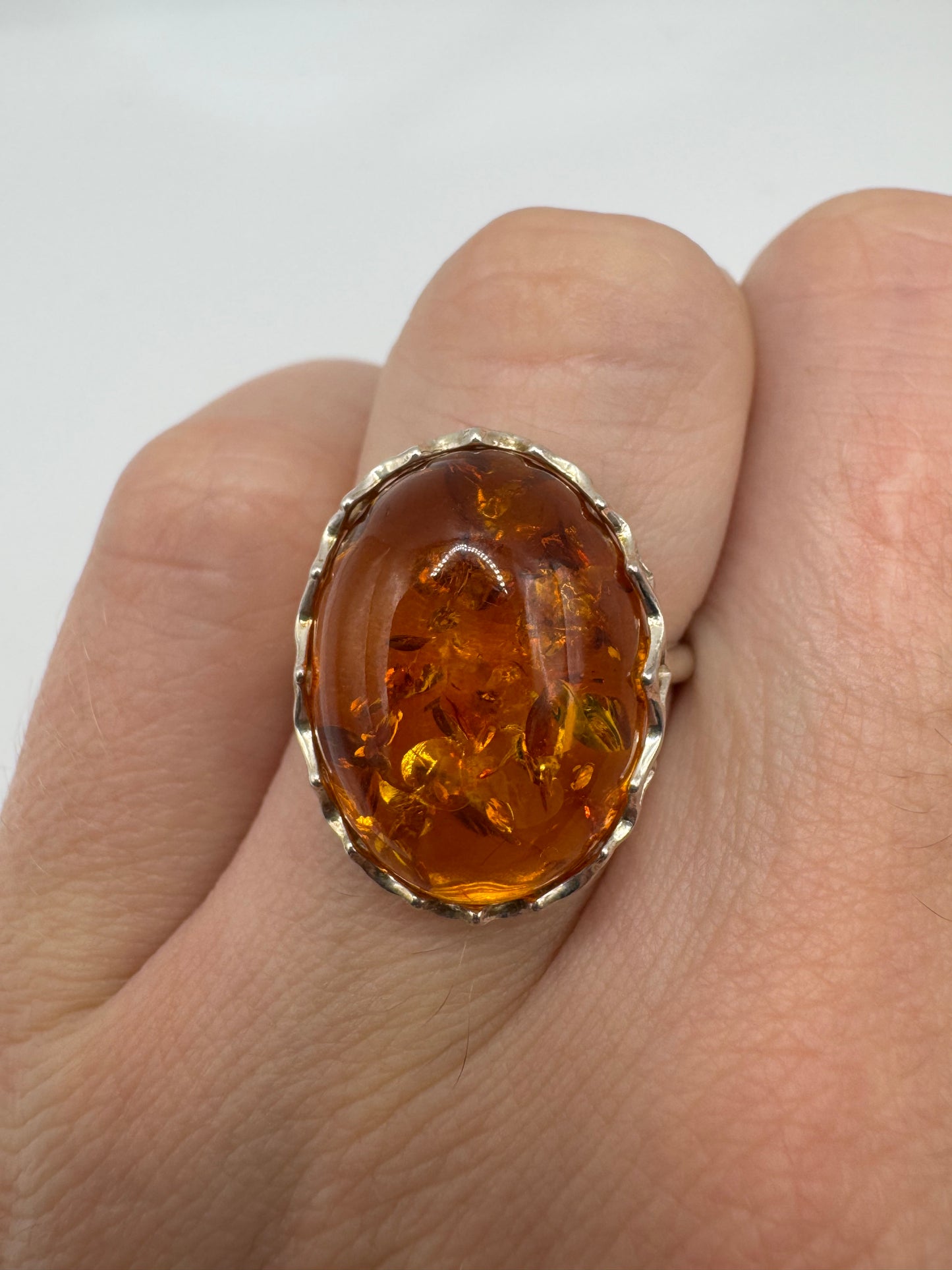 Silver amber ring