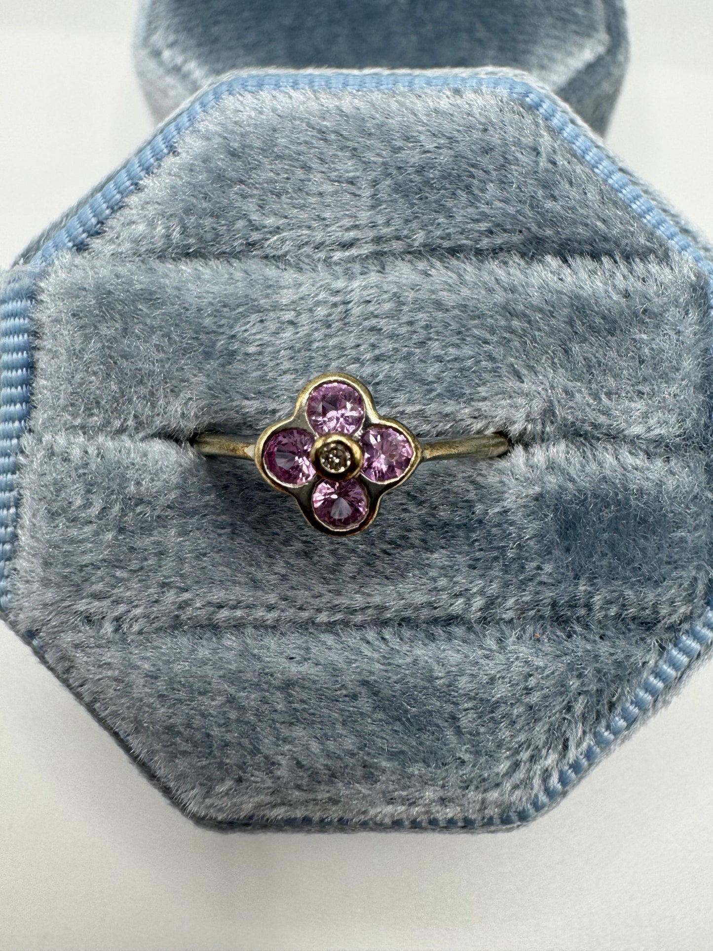 9ct gold pink sapphire and diamond ring