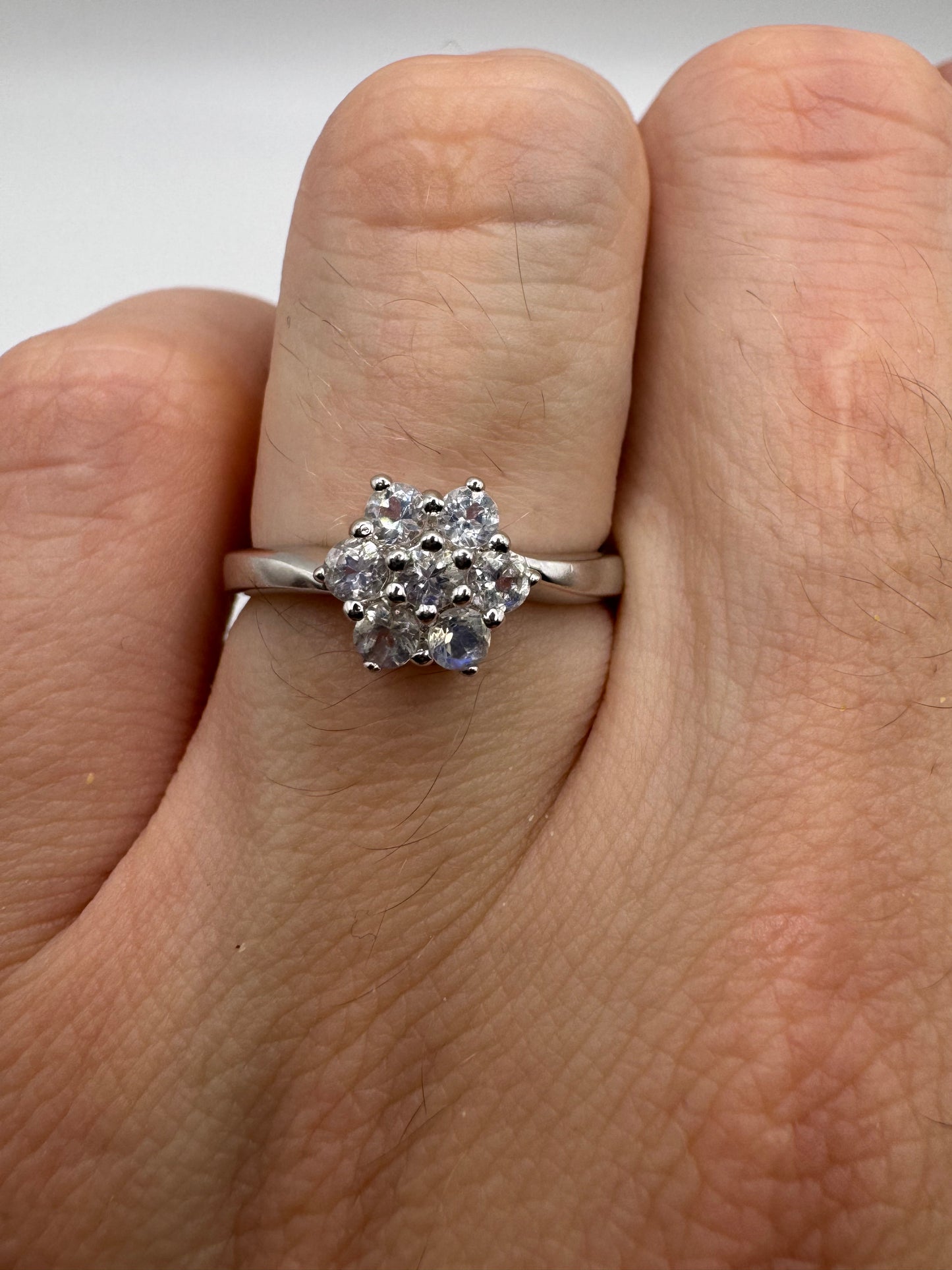 9ct white gold rainbow moonstone cluster ring