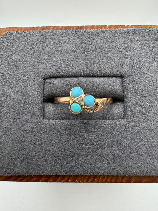 9ct rose gold turquoise and diamond ring