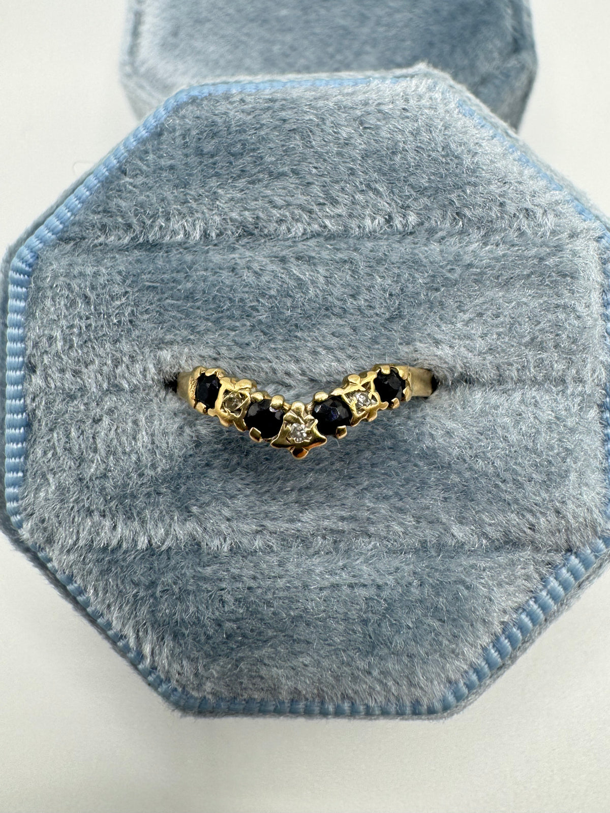 9ct gold sapphire and diamond wishbone ring