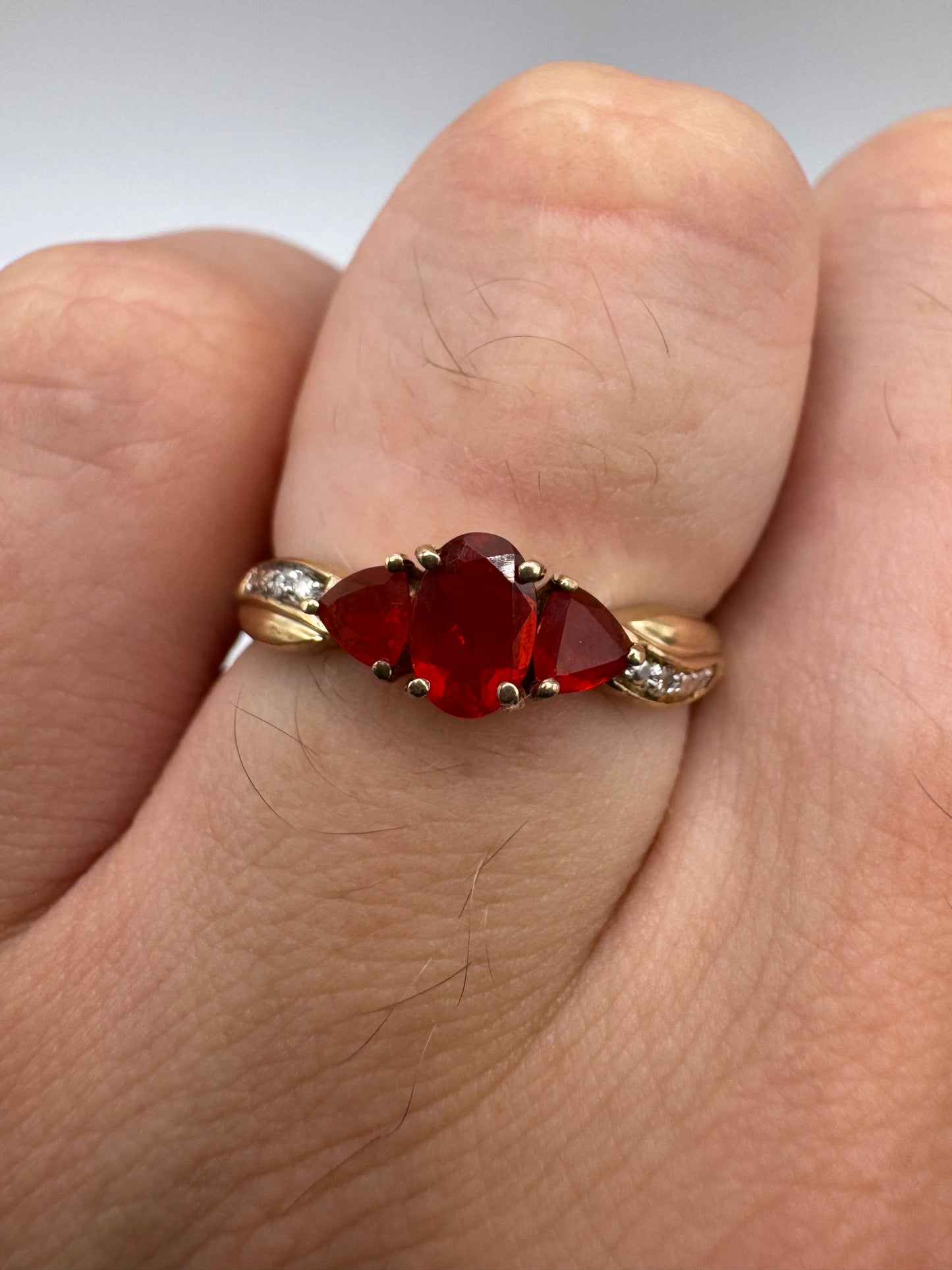 9ct gold fire opal and diamond ring