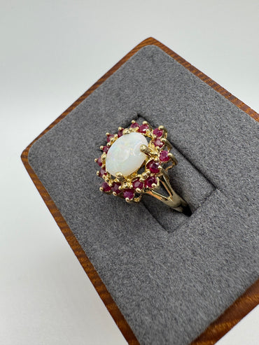 9ct gold opal and ruby ring