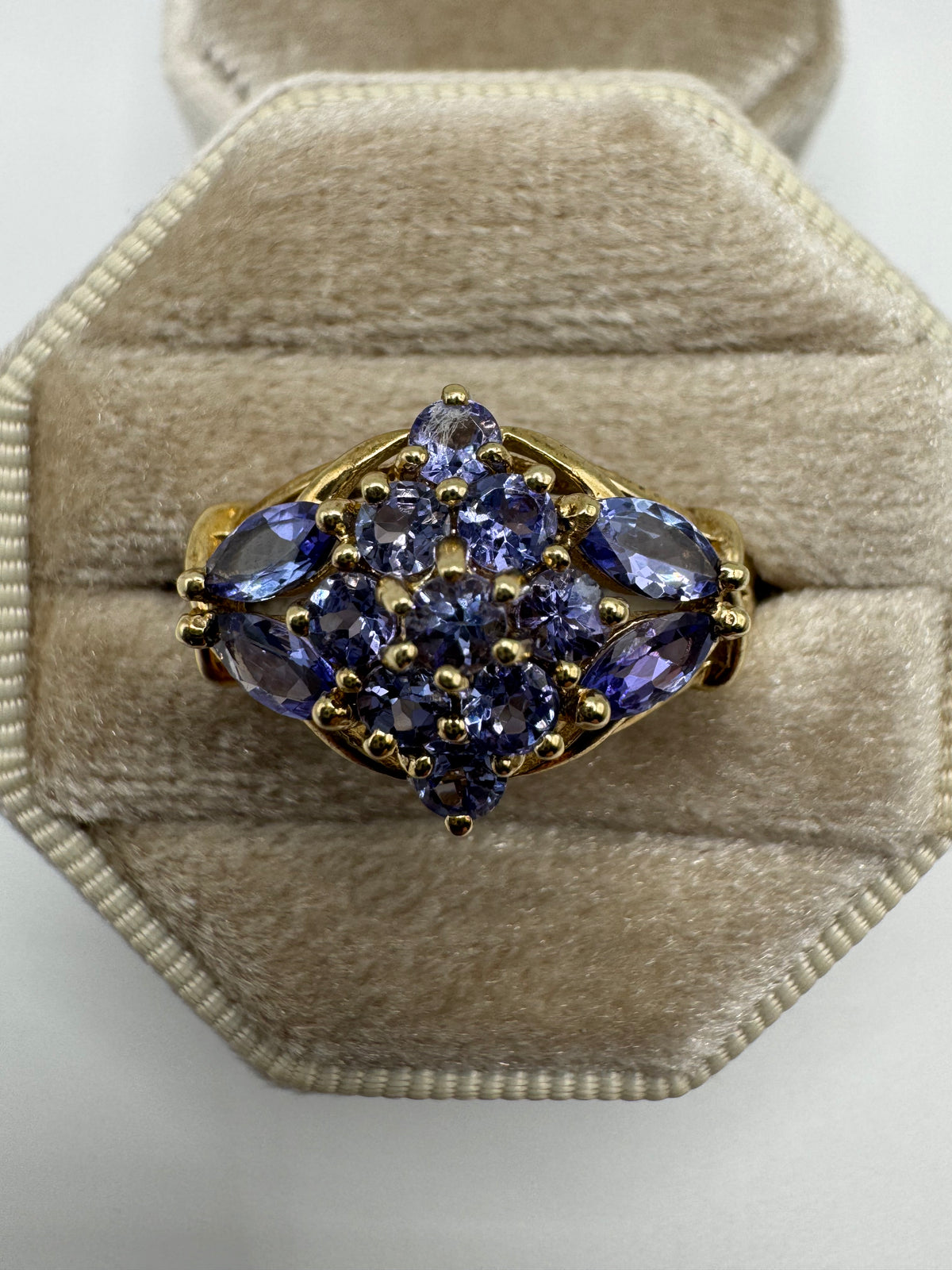 9ct gold tanzanite cluster ring