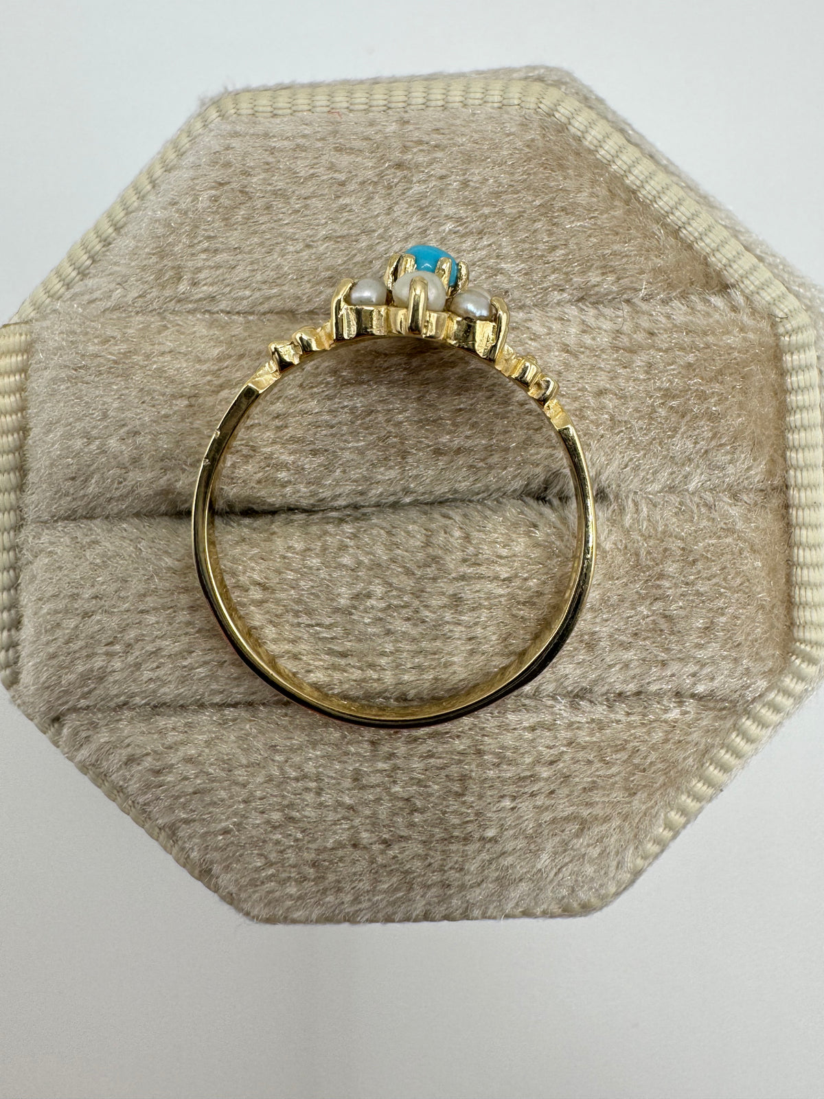 9ct gold turquoise and pearl cluster ring