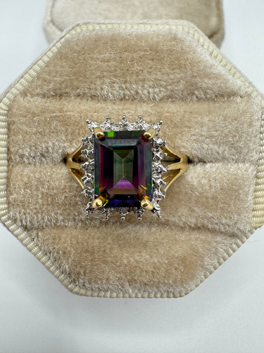 9ct gold mystic topaz and diamond ring