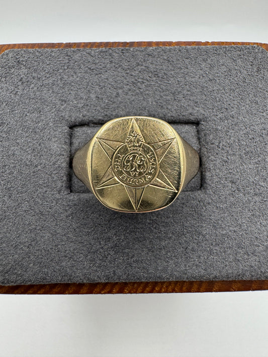 Heavy 9ct gold World War 2 “The Burma Star” signet ring