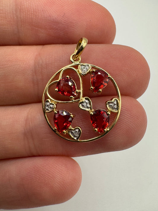 9ct gold spinel and diamond pendant