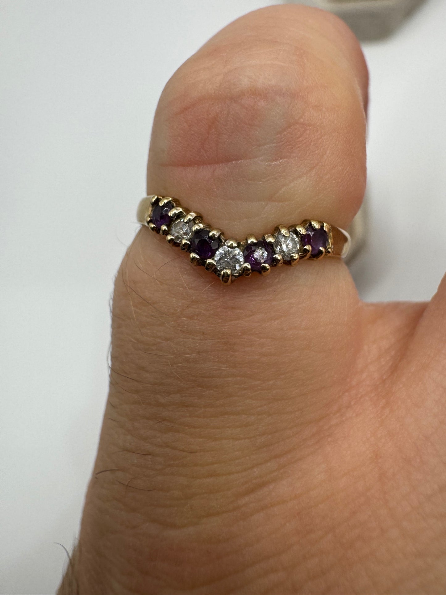 9ct gold amethyst and cz wishbone ring