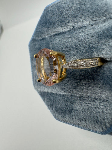 9ct gold morganite and diamond cluster ring