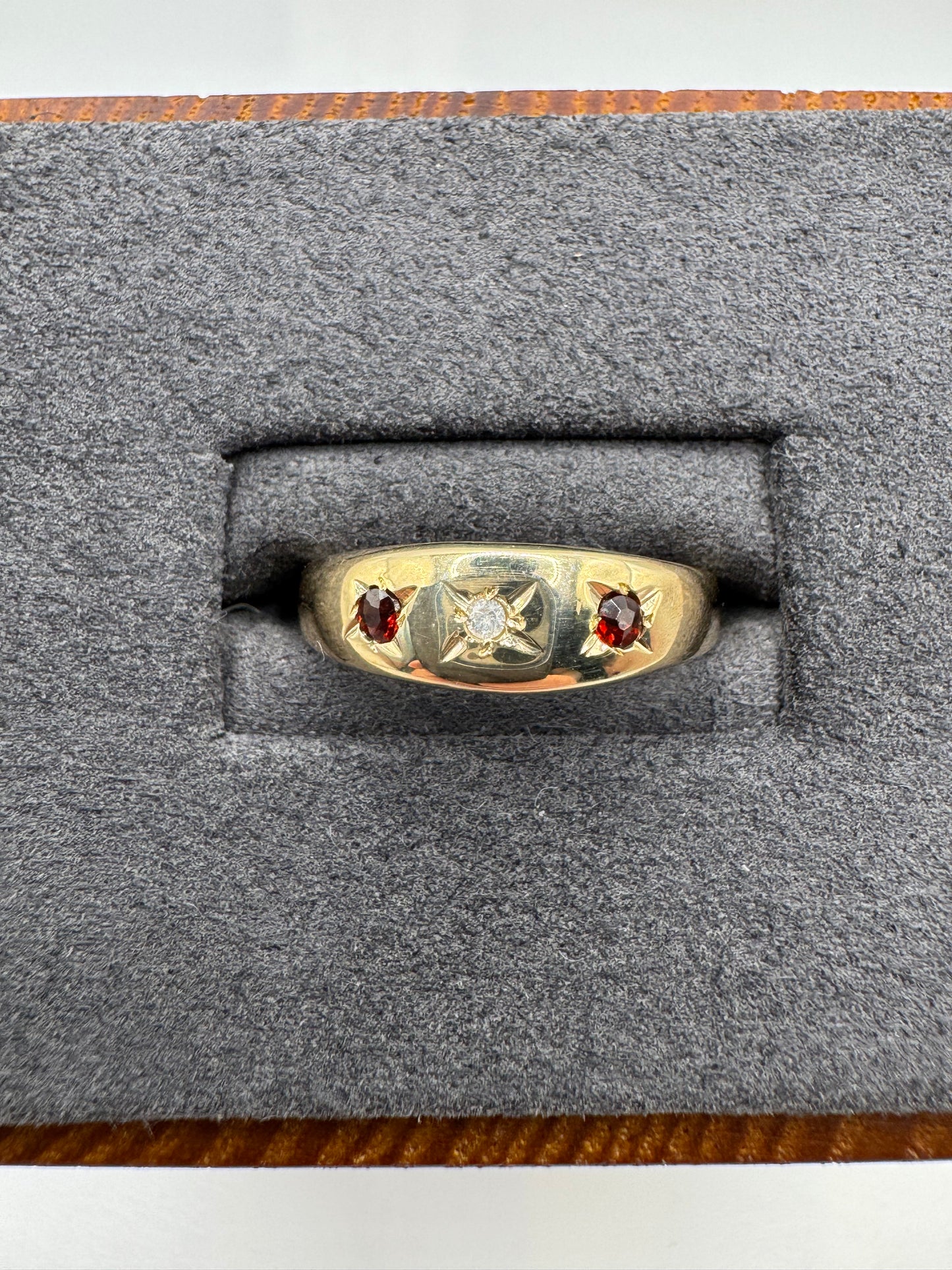 9ct gold garnet and diamond gypsy ring