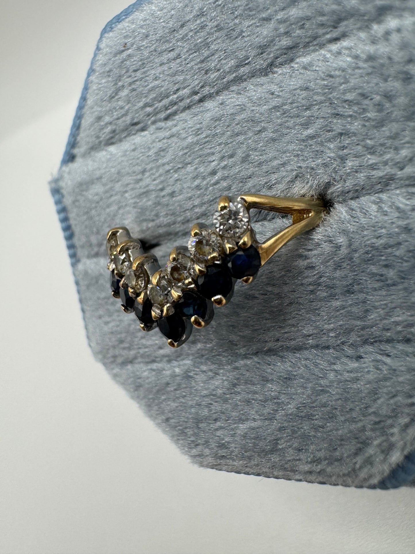 9ct gold sapphire and cz wishbone ring