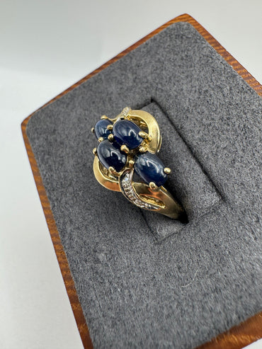 9ct gold cabochon sapphire and diamond ring