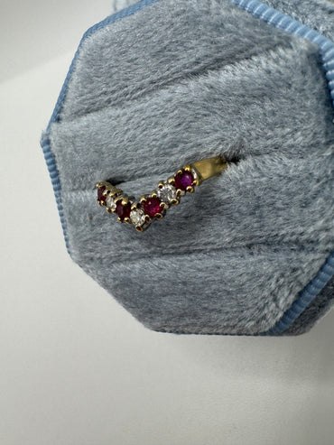 9ct gold ruby and diamond wishbone ring