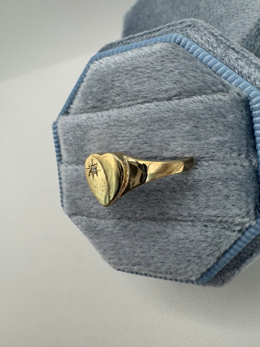 9ct gold diamond heart signet ring