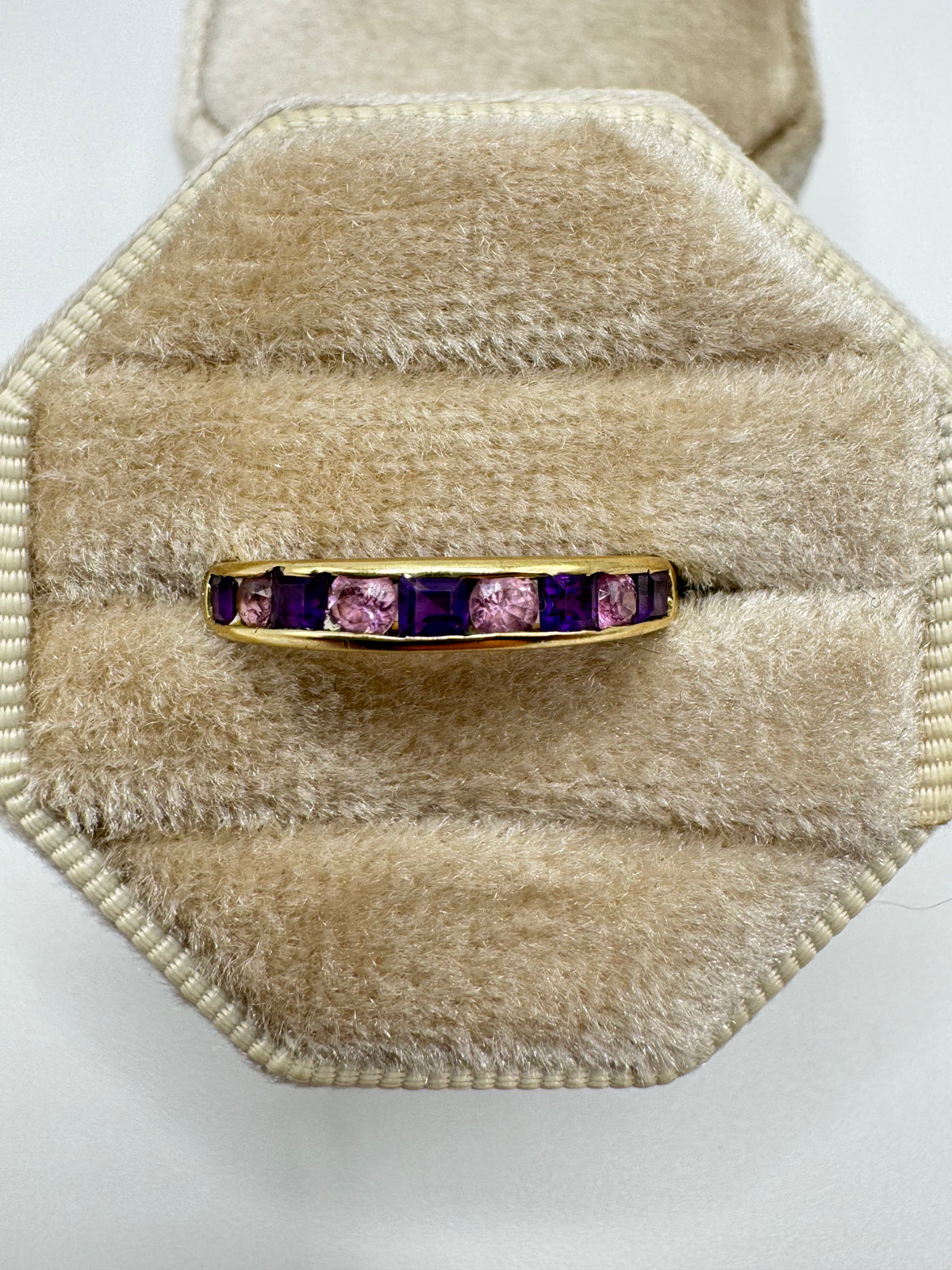 9ct gold amethyst and pink topaz ring