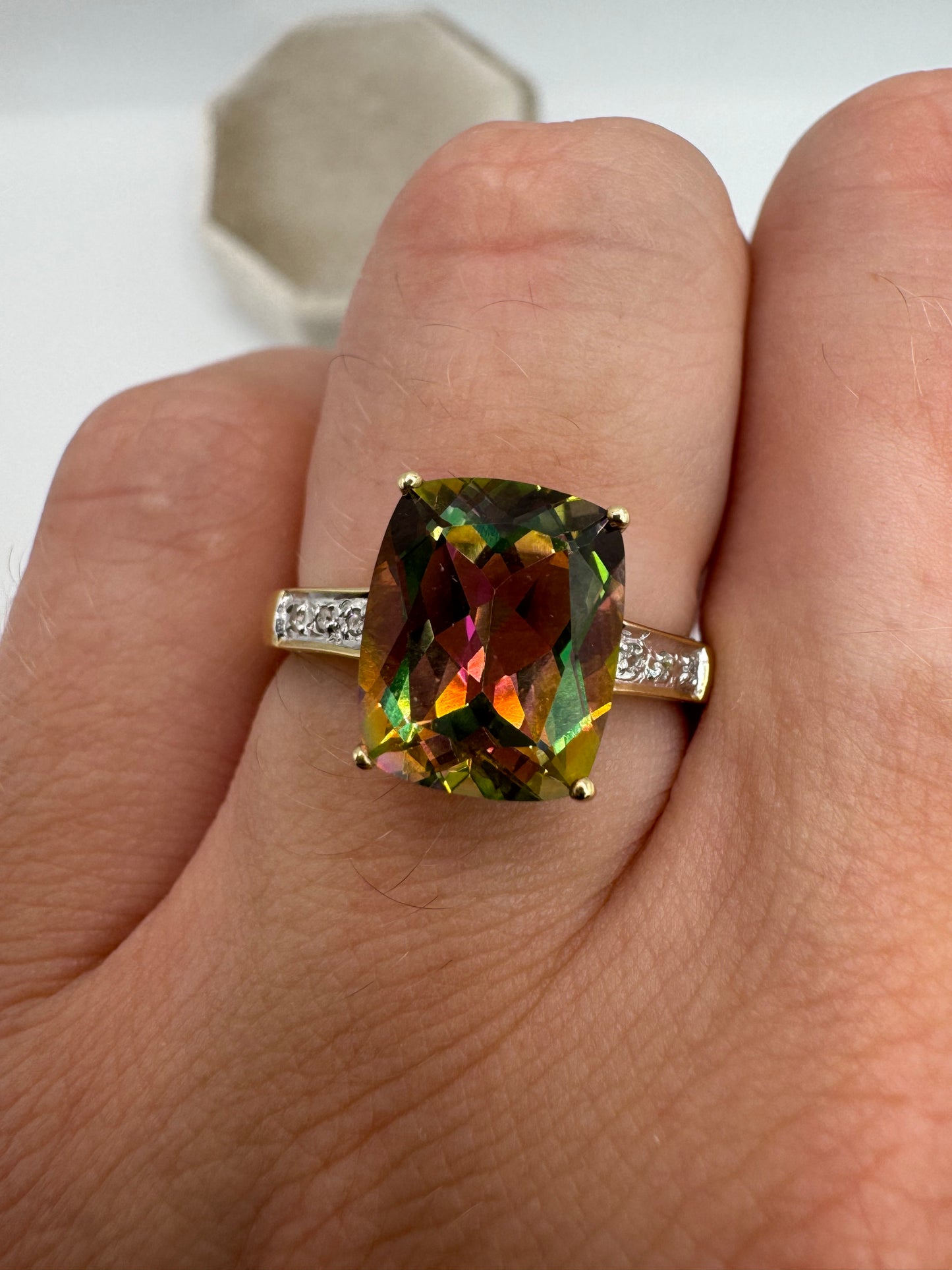 9ct gold mystic topaz and diamond ring