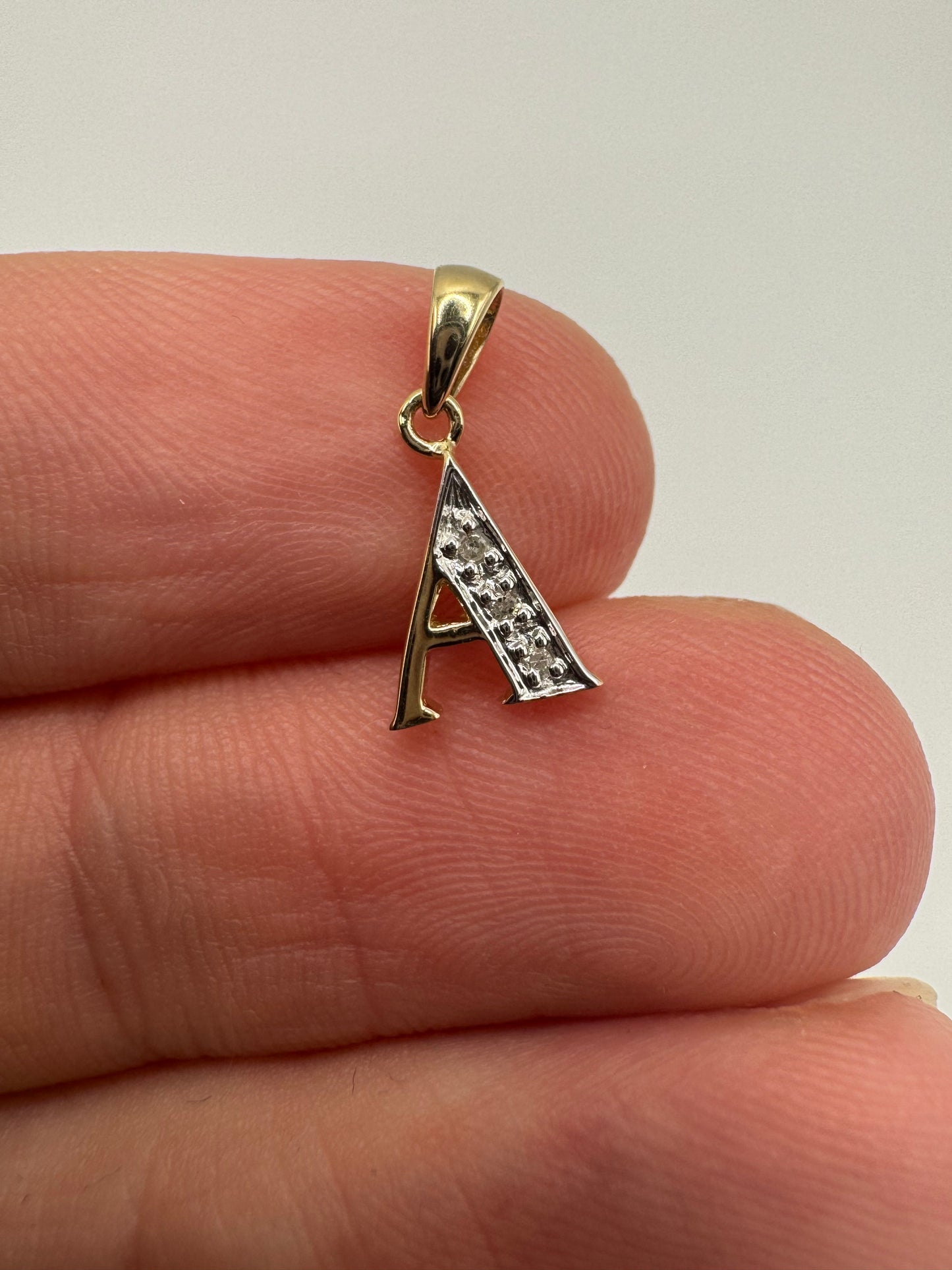 9ct gold diamond initial A pendant
