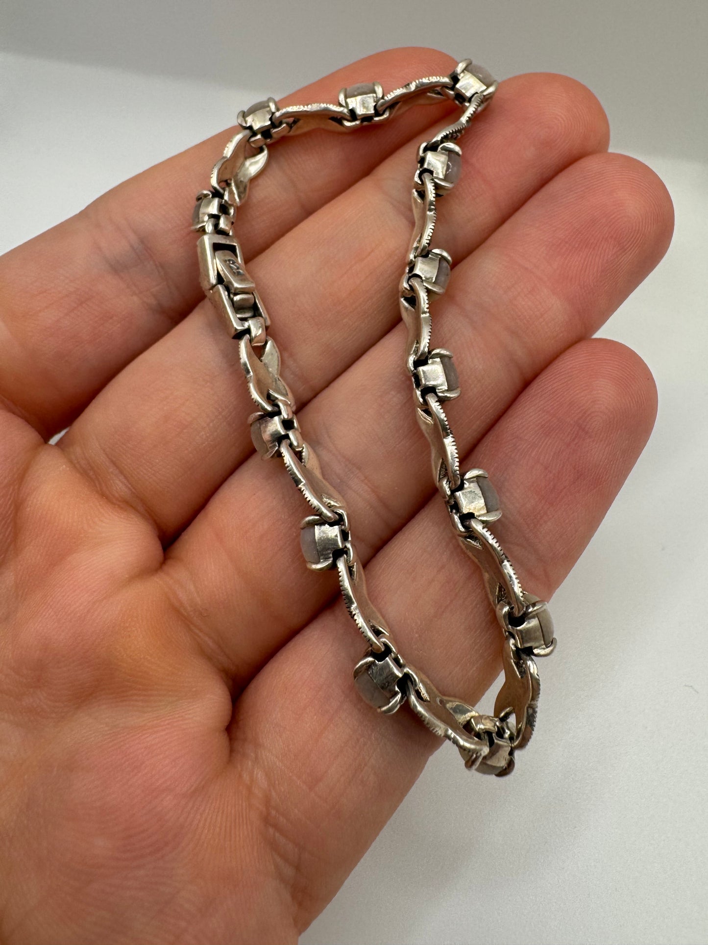 Silver mother of pearl and marcasite bracelet