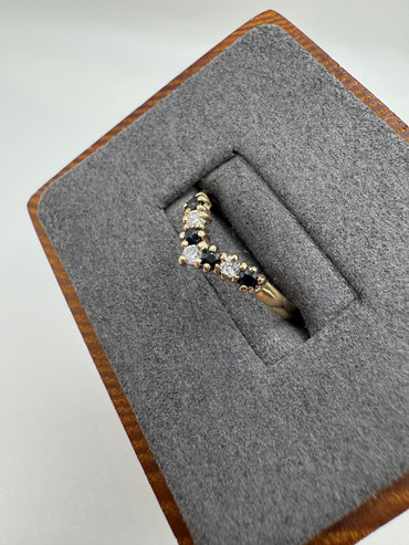 9ct gold sapphire and cz wishbone ring
