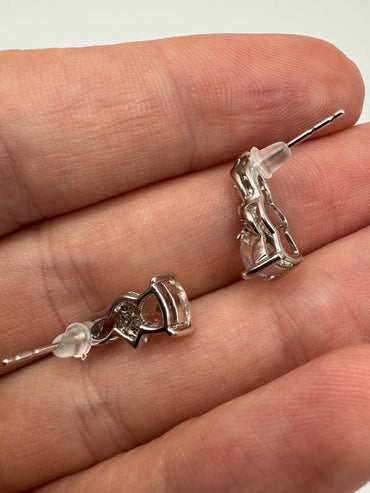 9ct white gold pale morganite and diamond earrings