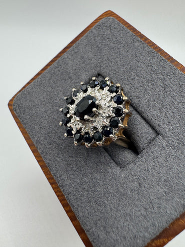 9ct gold sapphire and diamond cluster ring