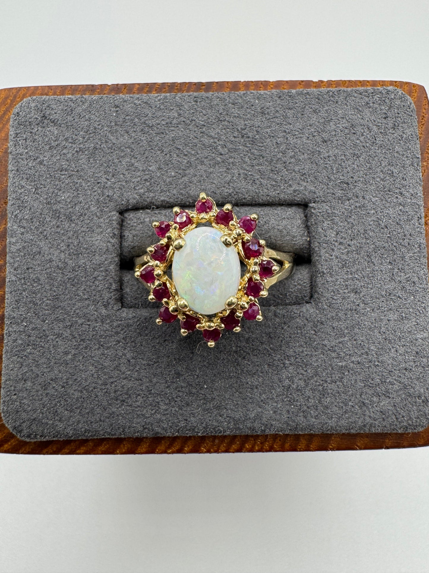 9ct gold opal and ruby ring