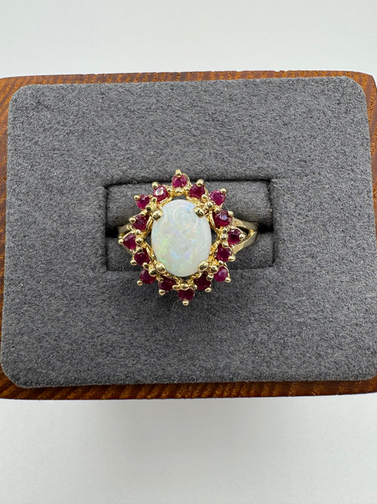 9ct gold opal and ruby ring